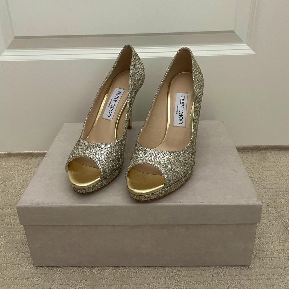 Jimmy Choo Luna Glitter Peep Toe pumps Size 7